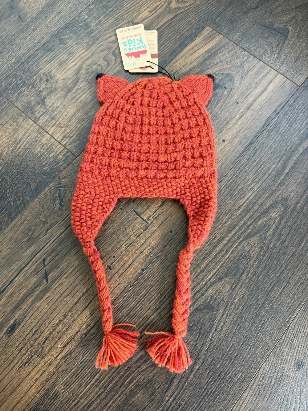 Andes Gifts Kids Orange Fox Knit Hat NWT
